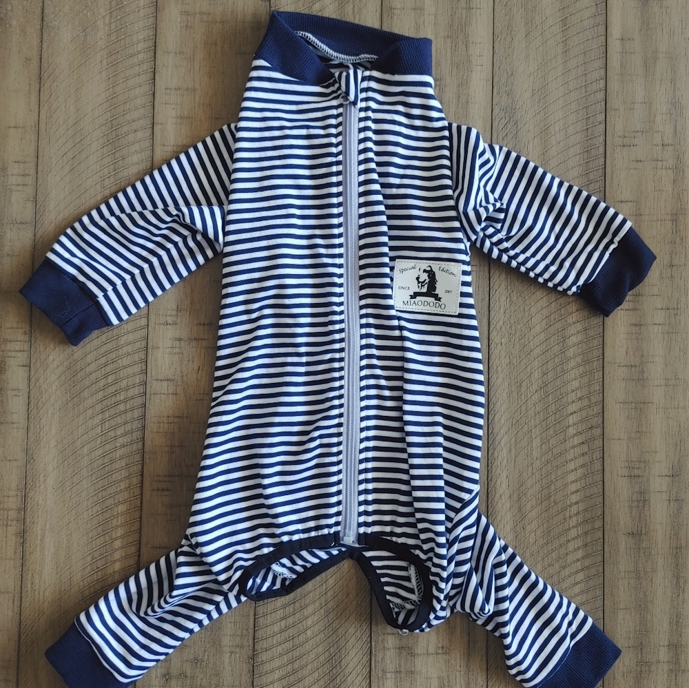 Miaododo Dog Recovery PJ Navy Striped One Piece